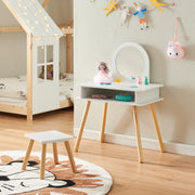 Set Ovanåker di Tavolo da Trucco e Sgabello per Cameretta - Bianco/Naturale [en.casa]