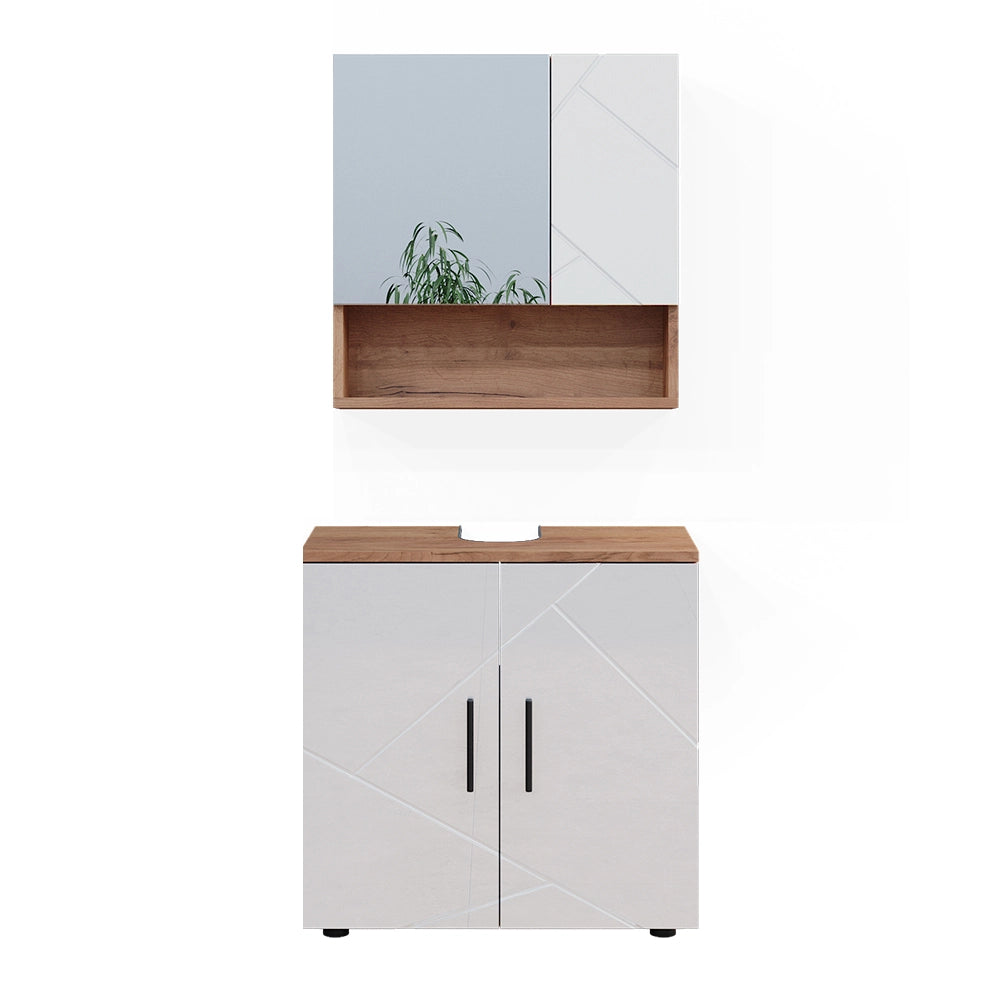 Vicco Set di mobili da bagno Bianco lucido/oro power oak 2 parti, mobile base 60 cm