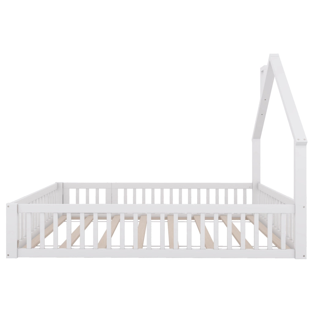 Letto per bambini 140x200 cm; forma camino; legno; bianco (Senza materasso)