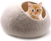 Cuscino per gatti di lana - grotto di peluche manuale da 100% lana - inodore e stilevole Ø ca. 42 cm x 28 cm (bianco senza pelo di capra)