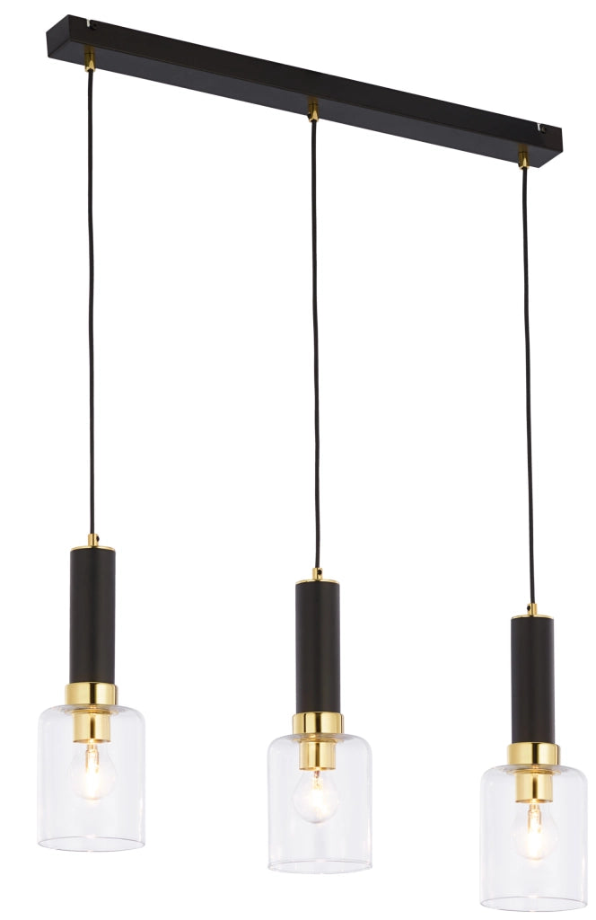 Lampada sospesa nero-oro 70cm 3 vetro E27 Tuluza Jupiter