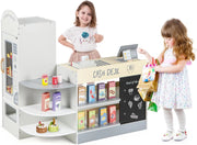 Negozio Alimentare per Bambini, Set di Giocattoli Supermercato in Legno con Cassa, Macchina POS, Distributore Automatico, Lavagna Scrivibile, per Bambini 3-8 Anni (Grigio)