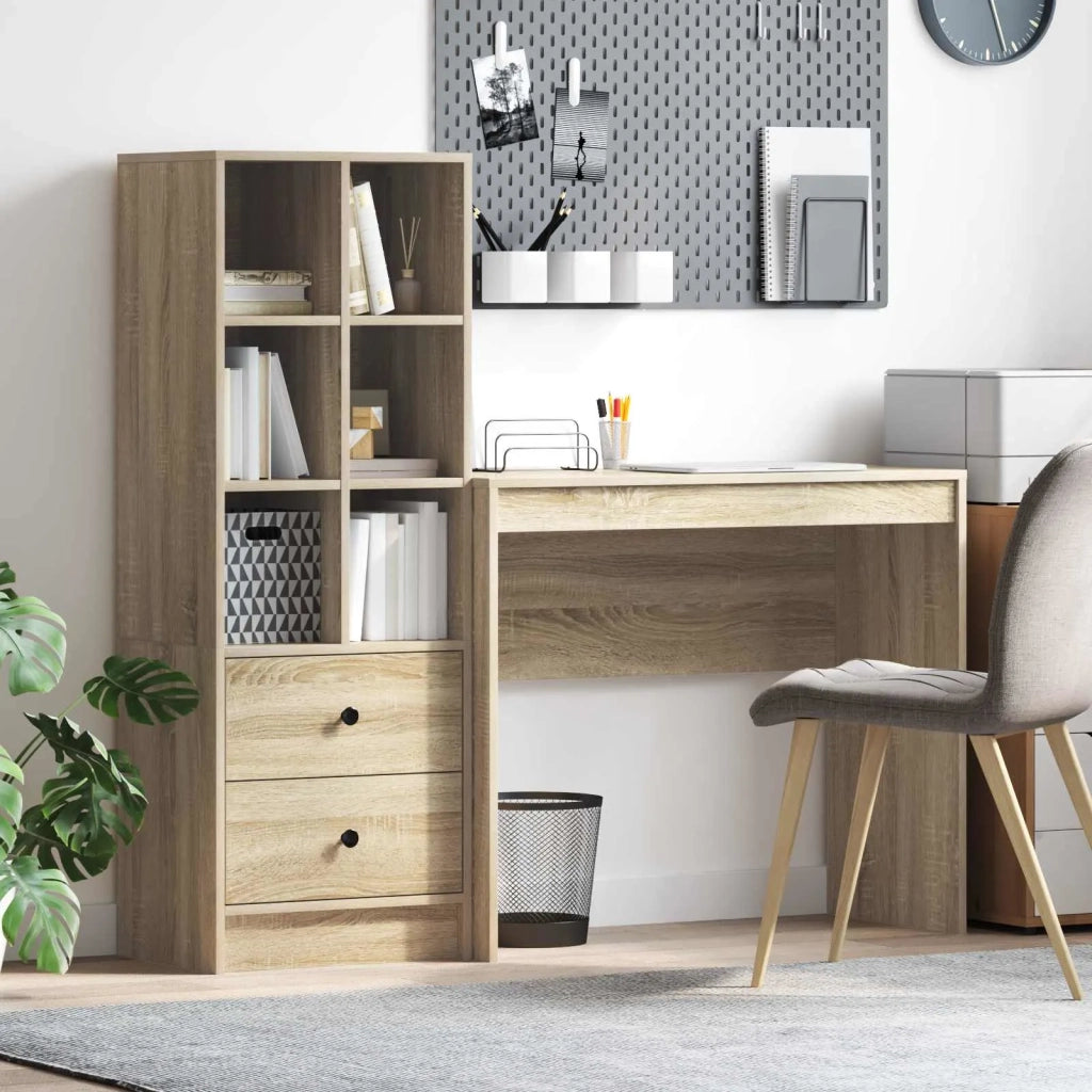 Scrivania | Tavolo da Ufficio con cassetto con lo scaffale 2 pz Rovere Sonoma