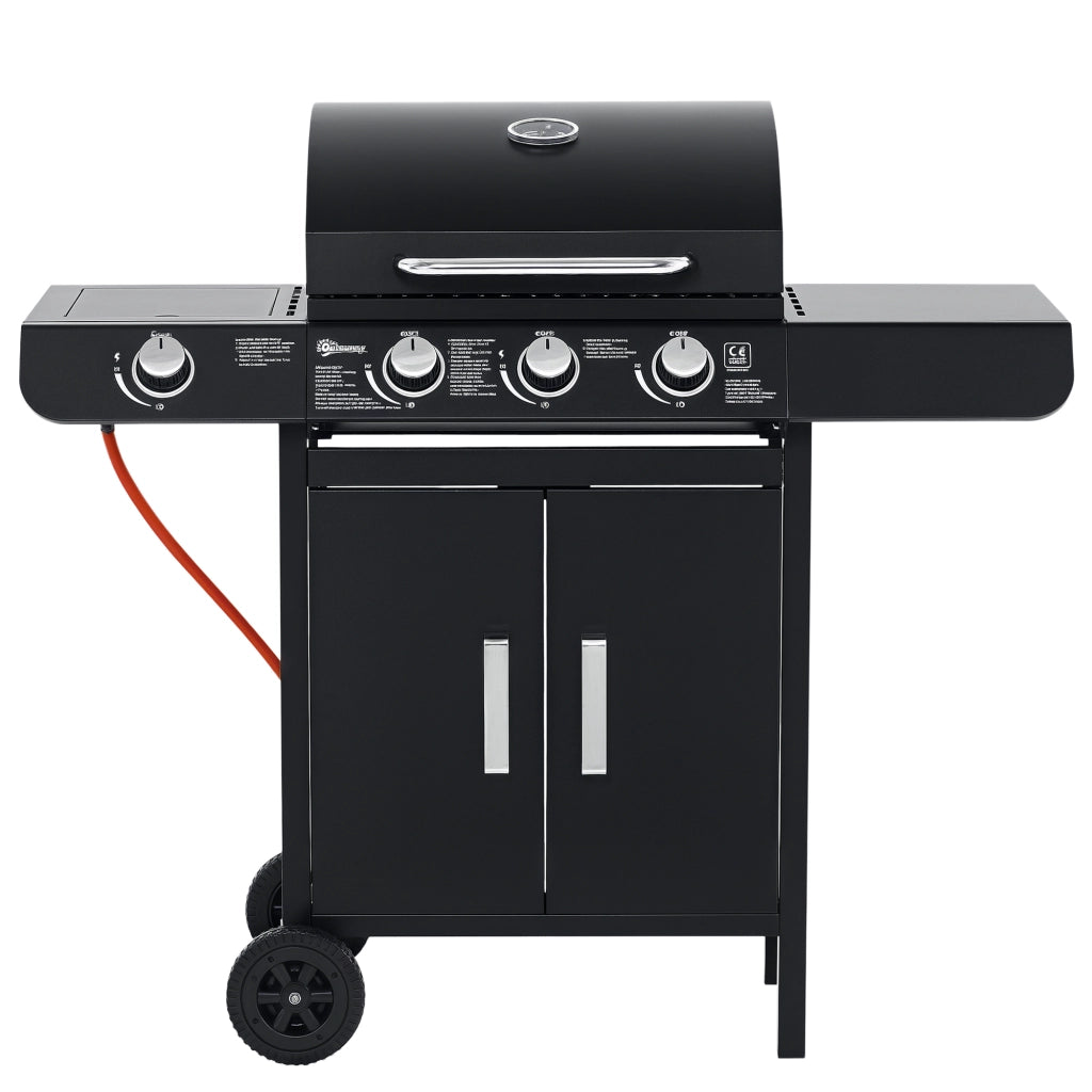 Barbecue a Gas 3 Bruciatori Principali + 1 Laterale ¨C Xylo ¨C Acciaio Inox Nero 110x50x100