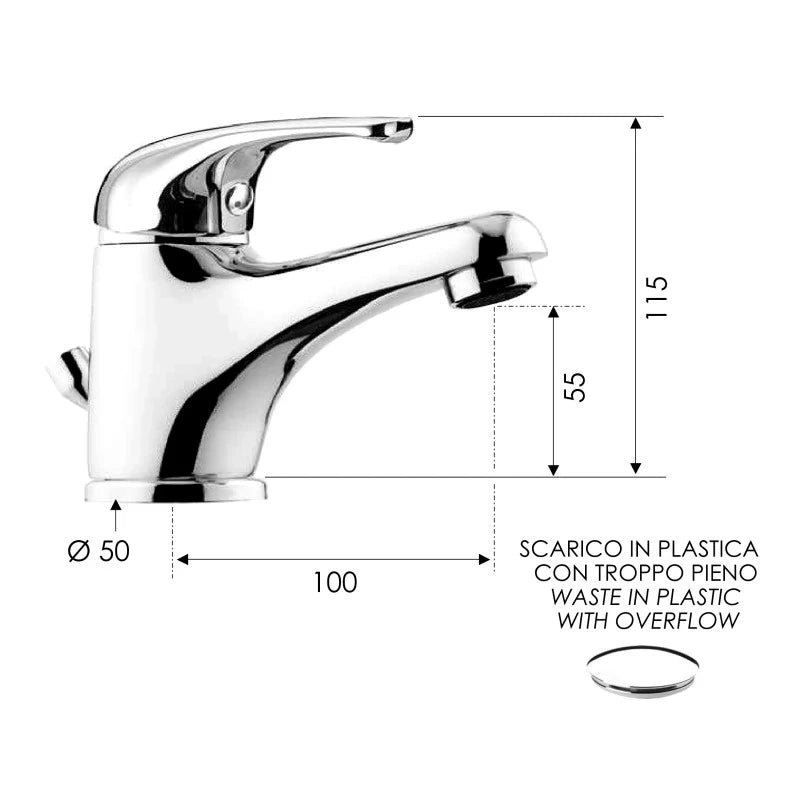 Rubinetto miscelatore economico per lavabo con scarico in plastica 35