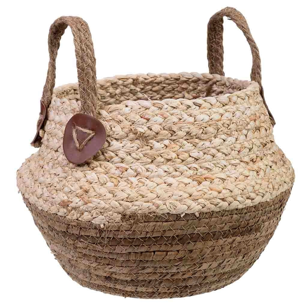 Cesto in fibra di foglie di banana e corda intrecciata D28x27,5