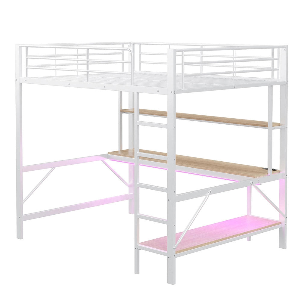 Letto mezzanino 140x200cm - Xylo - bianco, USB, luce controllabile