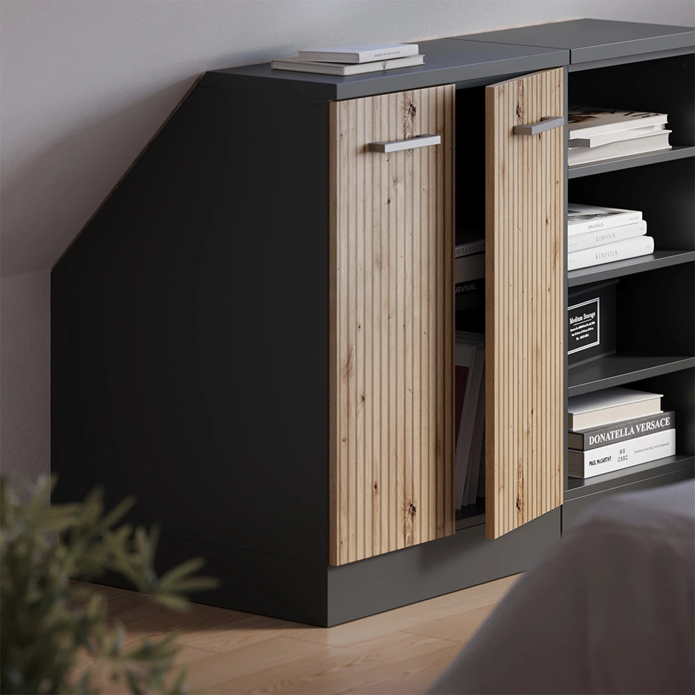 Mobile cucina sottotetto R-Line Rovere artigianale/Antracite 60 cm con 2 porte, carcassa 60 cm profondità Vicco