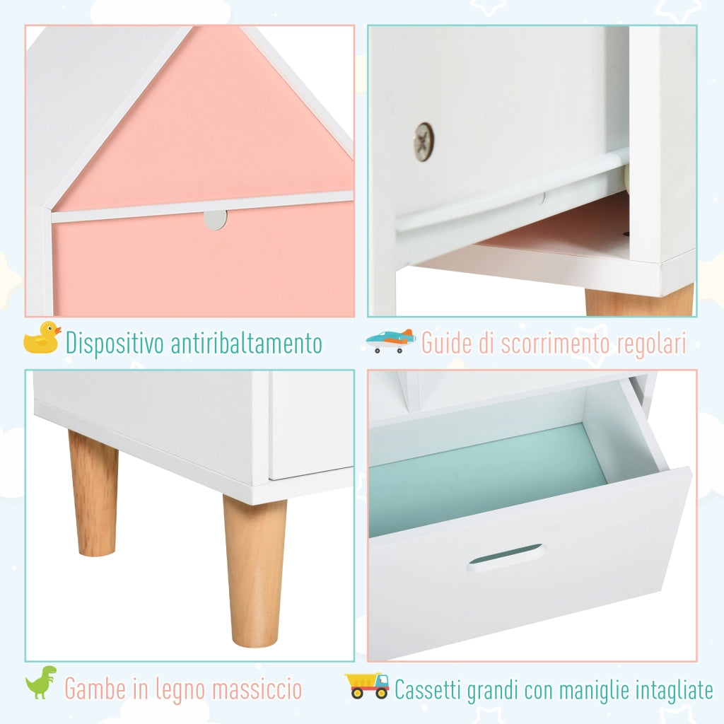 EasyComfort Libreria Scaffale Portagiochi per Cameretta Bimbi e Ragazzi, 1 Cassetto e 4 Ripiani, Bianca e Azzurra 50x30x142cm