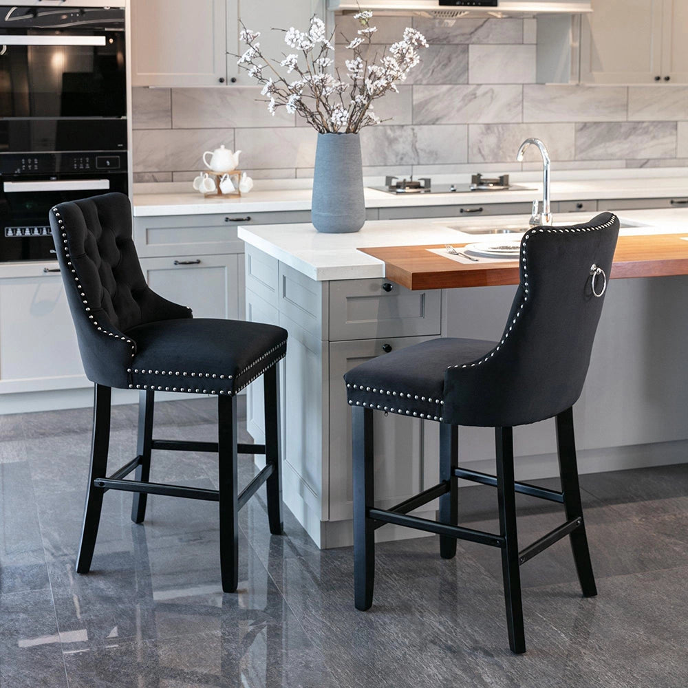 Set 2 sgabelli bar - Xylo - velluto nero gambe legno