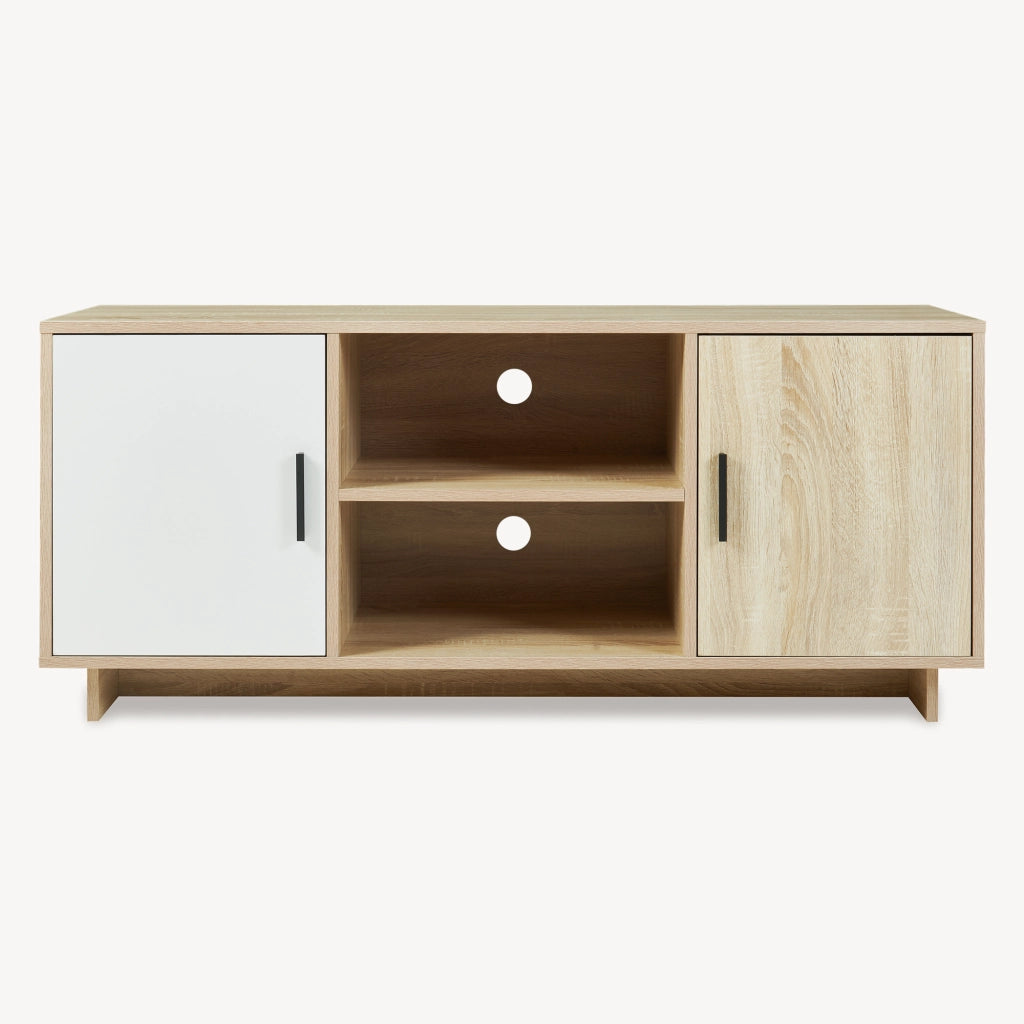 Mobile Porta TV Kenta a 2 Ante e Scomparti Aperti 120x39x52 cm Effetto Rovere Sonoma/Bianco [en.casa]