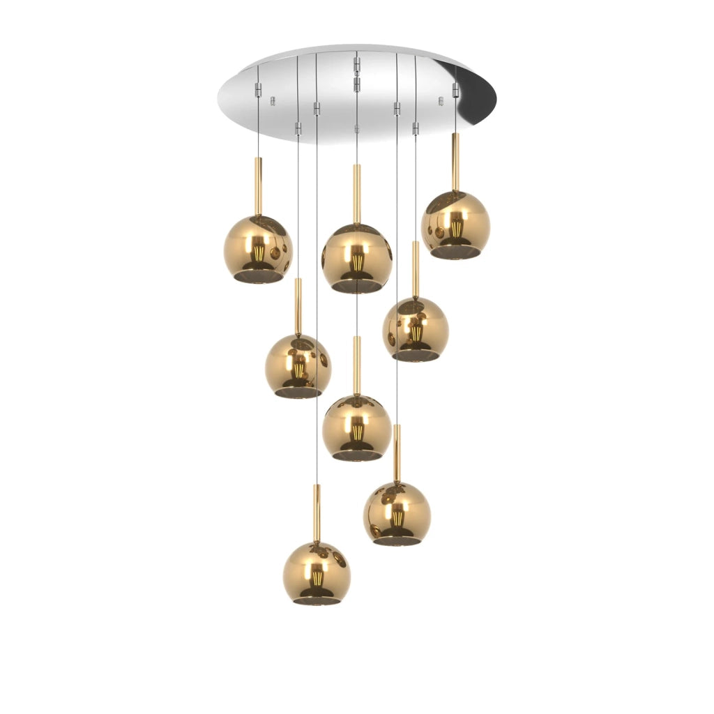Lampadario Contemporaneo Future Metallo Cromo Vetro Oro 8 Luci E27
