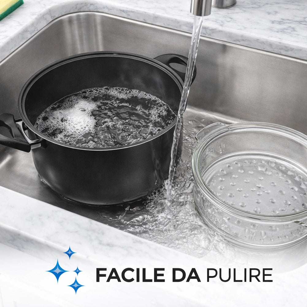 Casseruola Con Vaporiera 24 cm In Vetro e Alluminio Fuoco e Idee MADE IN ITALY