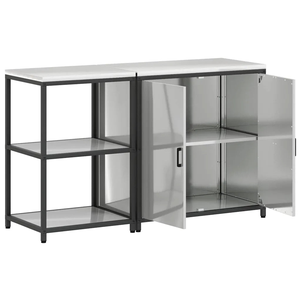 vidaXL Set di Stoccaggio per Cucina 2 pcs Argento 150 x 50 x 92 cm