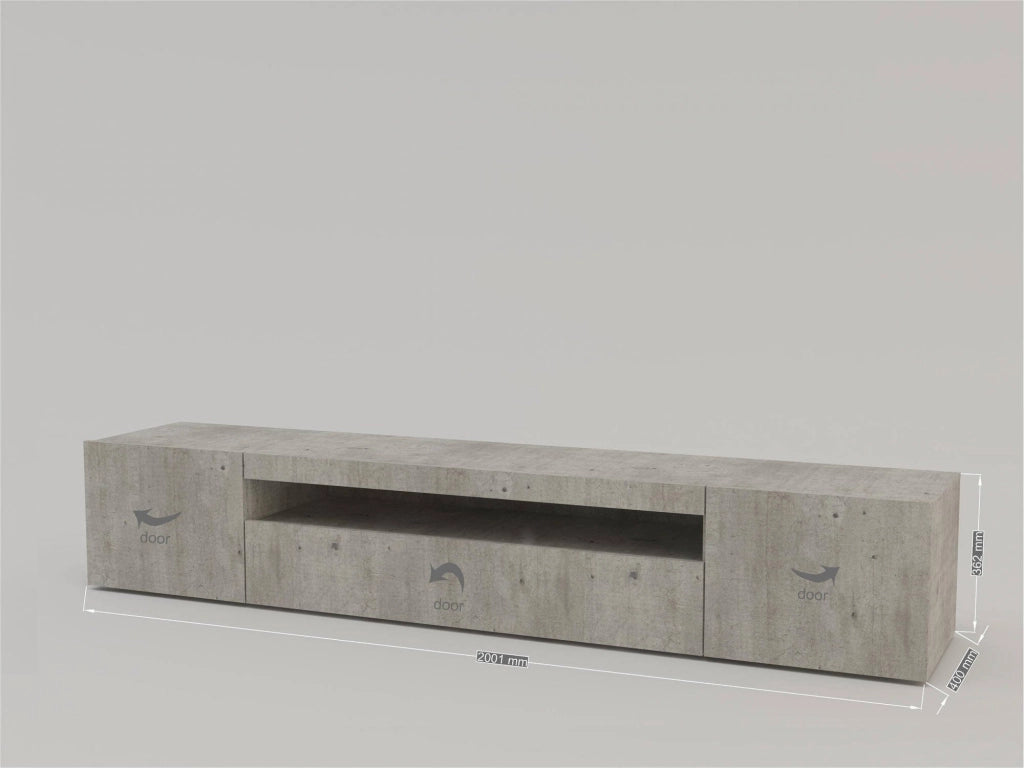 Mobile da soggiorno Porta Amore, Made in Italy, Supporto per Amore da salotto a 3 ante e ripiani, cm 200x40h37, Cemento