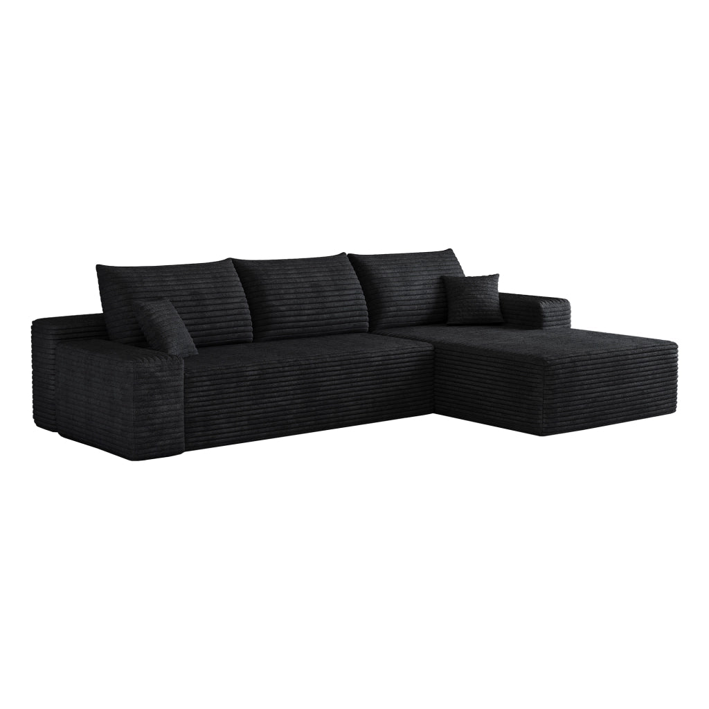 Divano angolare modulare 270 cm - con chaise longue a L - in velluto a coste nero