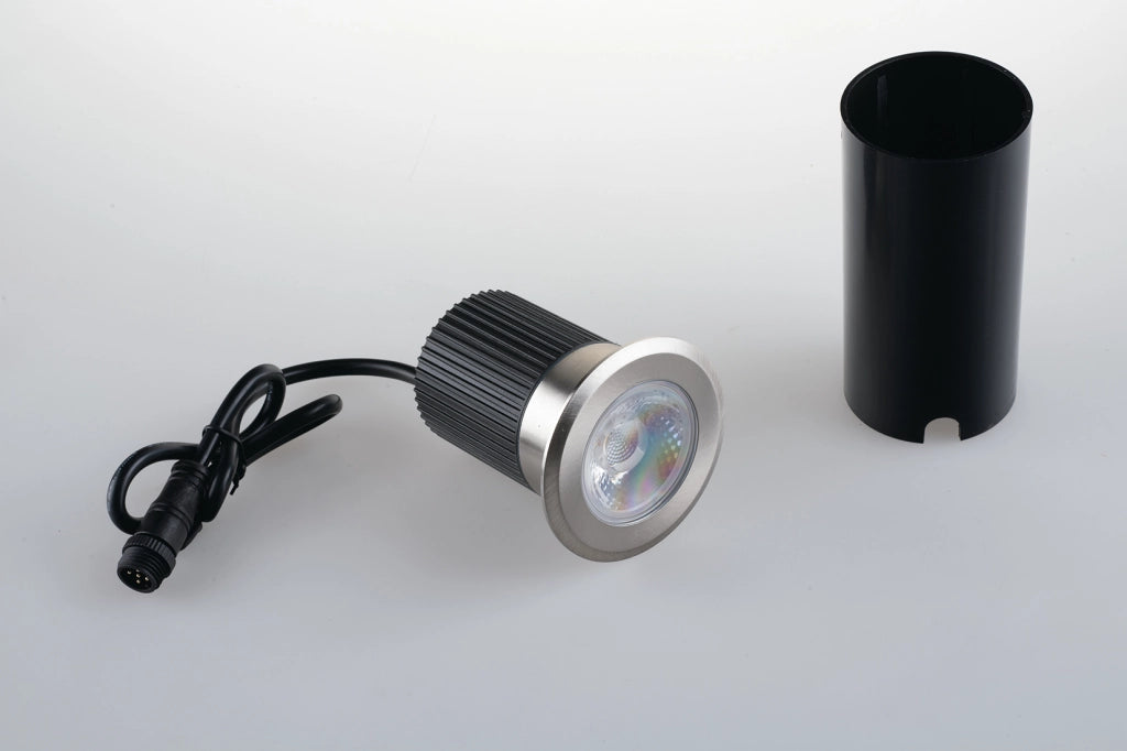 SEGNAPASSI CALPESTABILE A INCASSO LED RUNNER DC24V NIKEL ROTONDO 10W 1020LM RGB + 4000K  IP67 7,8X8,5CM
