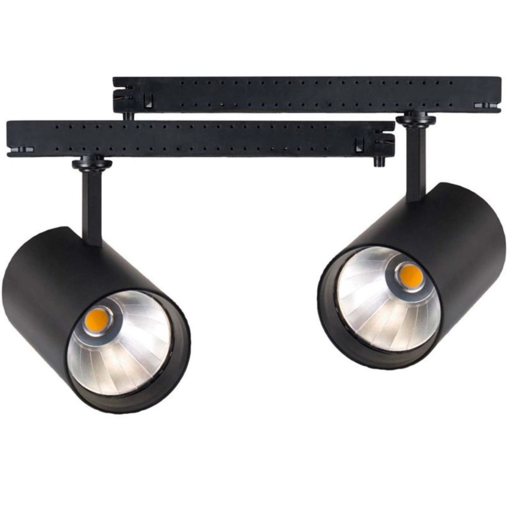 2 Kit Fari LED Binario Trifase 30W 4000LM, Corpo Nero Luce 4000K, CRI>90 UGR<19 Angolo 120°, D85X128mm, Driver Alimentatore a Scomparsa Lunga 289mm CB58130BN