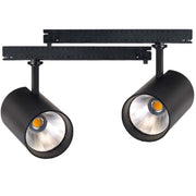 2 Kit Fari LED Binario Trifase 30W 4000LM, Corpo Nero Luce 4000K, CRI>90 UGR<19 Angolo 120°, D85X128mm, Driver Alimentatore a Scomparsa Lunga 289mm CB58130BN