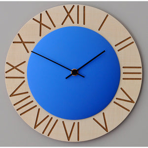 Orologio da Parete Rotondo 26Cm Pirondini Italia Ettore Acero e Azzurro