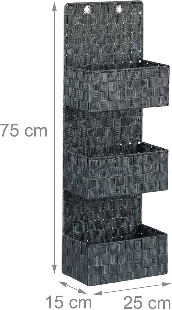 Portaoggetti da bagno in tessuto da appendere a parete portaoggetti da appendere 3 scomparti 75 cm metallo e polipropilene grigio 13_0001736