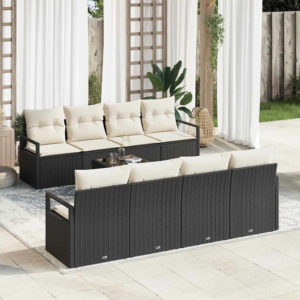 Set di divani con cuscino 7 pcs Nero e Crema polyrattan 3346307