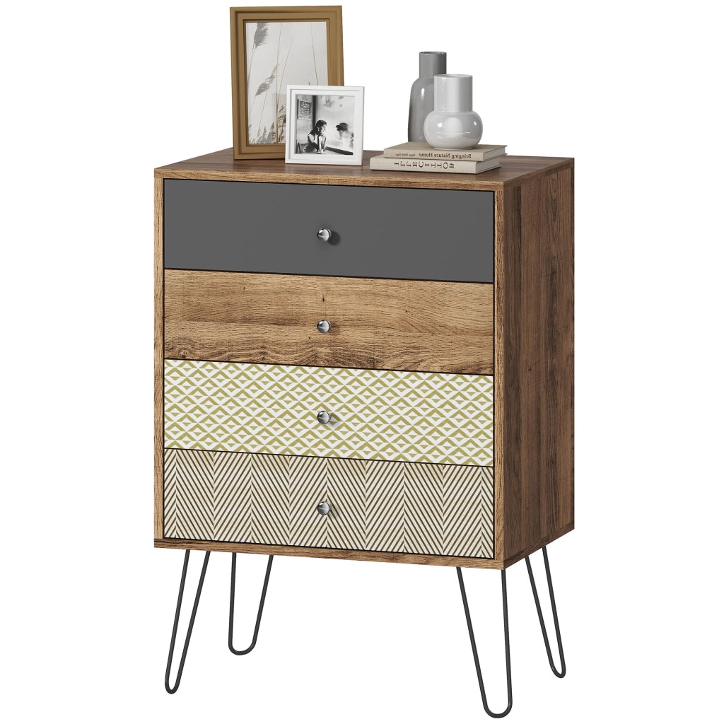 Cassettiera con 4 cassetti ¨C Xylo ¨C Gambe a forcina in acciaio stile bohemien multicolore 60x39x86 cm