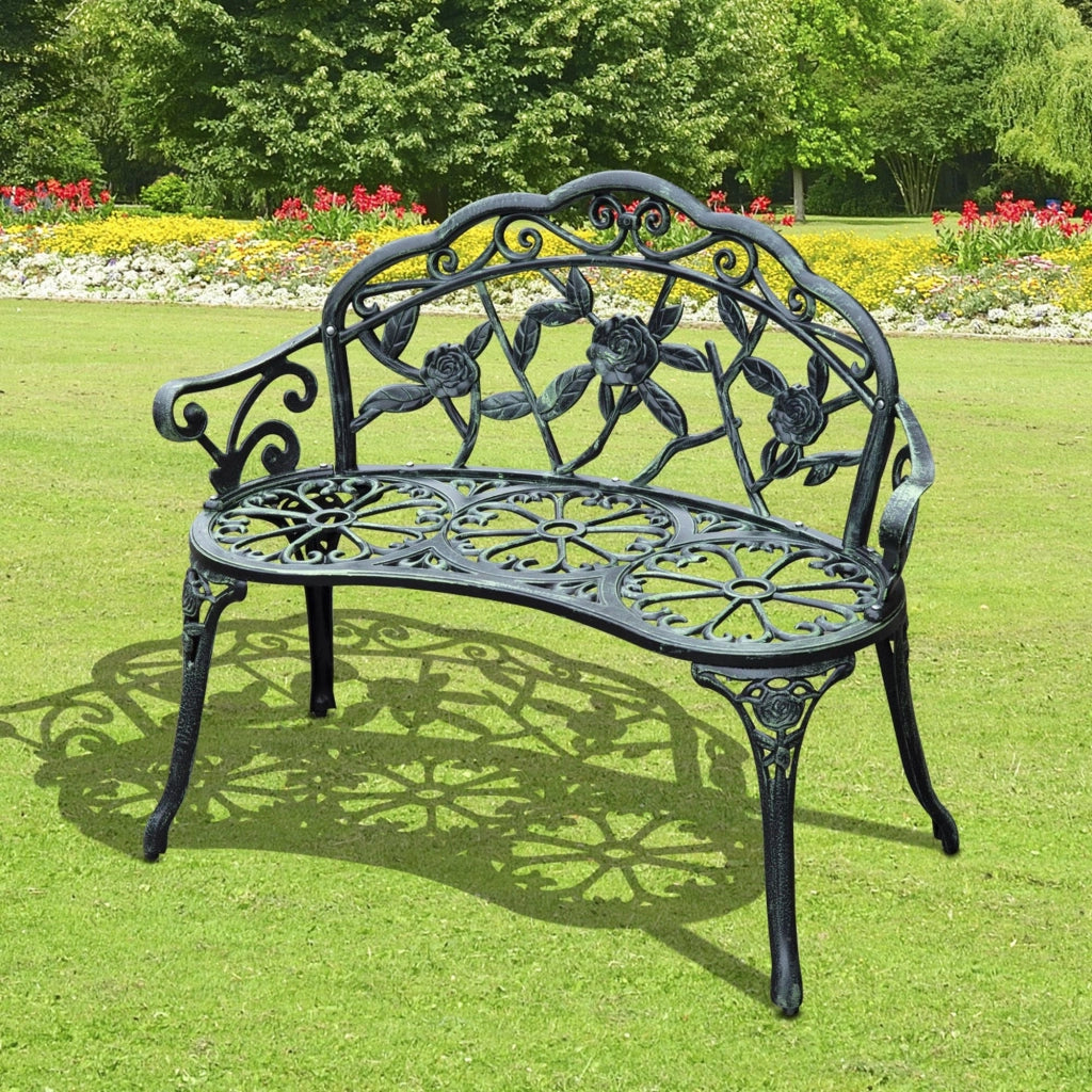 Panchina da Giardino 2 Posti in Metallo ¨C Zephmum ¨C Verde Antico 100x54x78 cm