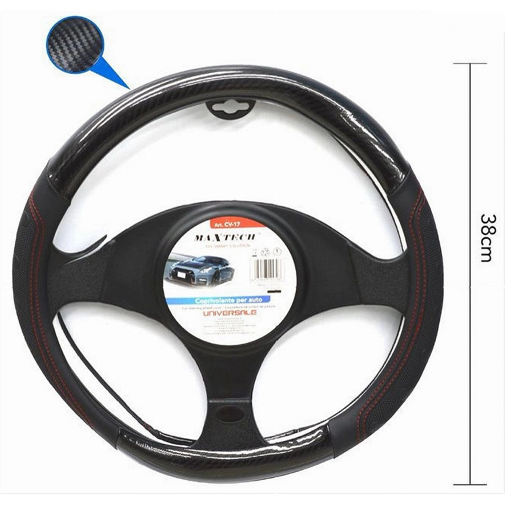 Trade Shop - Coprivolante Per Auto Fodera Antiscivolo Sterzo Universale 38cm Nero Rosso Cv-17 -