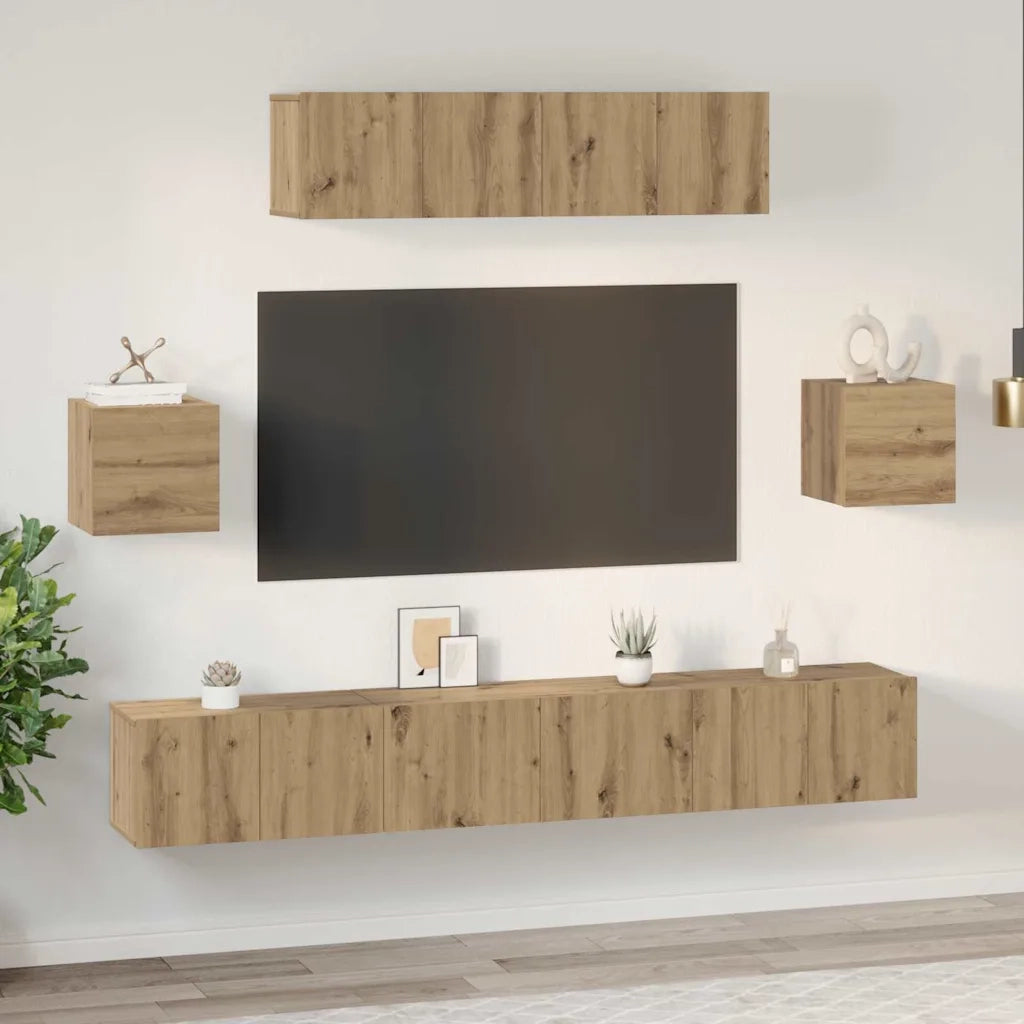 Set mobile TV 7 pz-Credenza per TV Rovere artigianale Legno multistrato