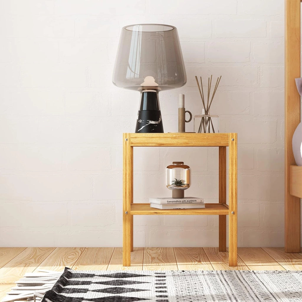 Set di 2 Comodini in Bambù, Comodino Camera da Letto, Tavolo Piccolo per Soggiorno, Ufficio, Cucina, 40x40x45 cm, Naturale
