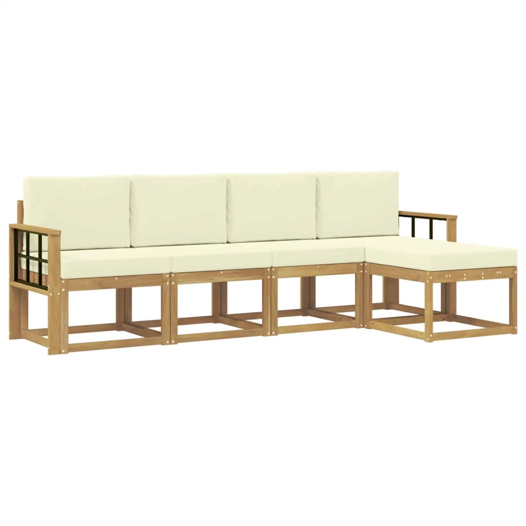 Set di divani da esterno con cuscino 5 pcs Bianco e Crema