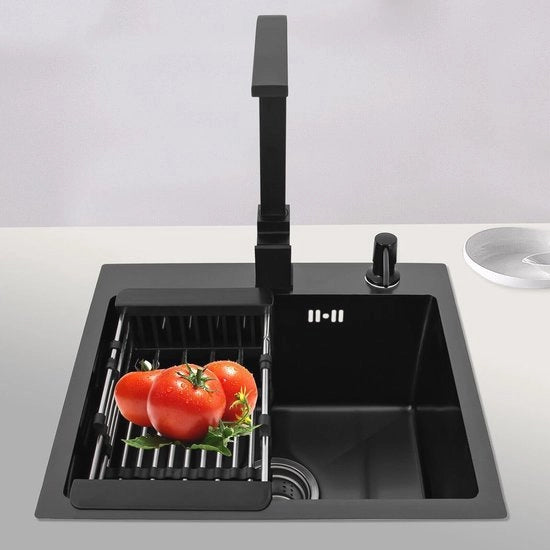 Lavatrice in acciaio inossidabile con lavello e rubinetto girevole 360° - 40 x 45 cm nero