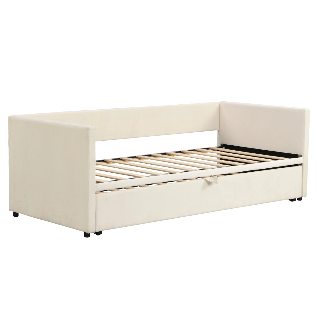 Letto divano estraibile 90 × 200 cm e 180 × 200 cm con telaio supplementare, senza materasso, in velluto beige