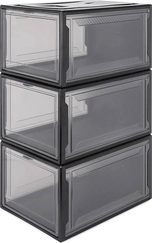 Scatola per scarpe stivale 3 in 1 - Organizzatore trasparente per scarpe - Conservazione spaziale per scarpe fino a misura 48 - 37 x 26 x 20 cm - Nero