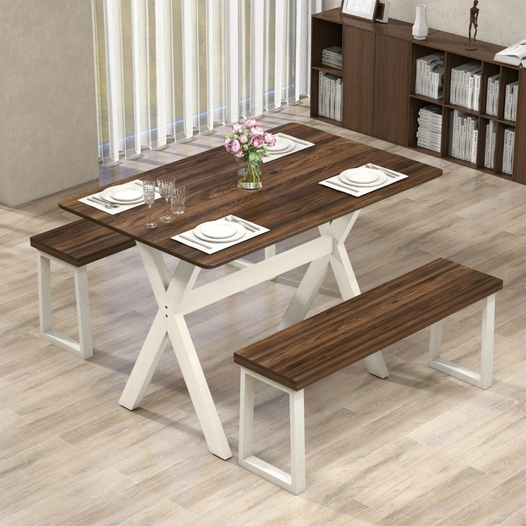 Tavolo da cucina in effetto legno con struttura a x e elegante superficie di 110 x 71 cm, Tavolino consolle con piano testurizzato Noce