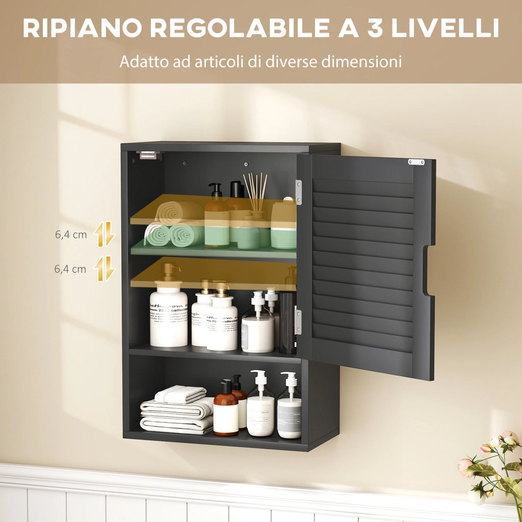Armadietto Bagno a Parete 40x20x60 cm con Ripiano Regolabile e Anta Ammortizzata in MDF Nero