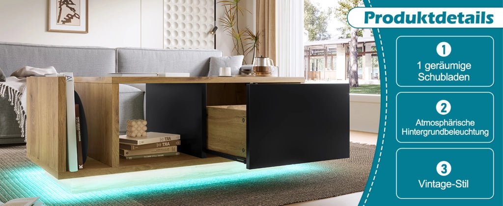 Mobile contenitore multifunzionale con LED in legno ingegnerizzato e metallo naturale 99,5x53x38 cm