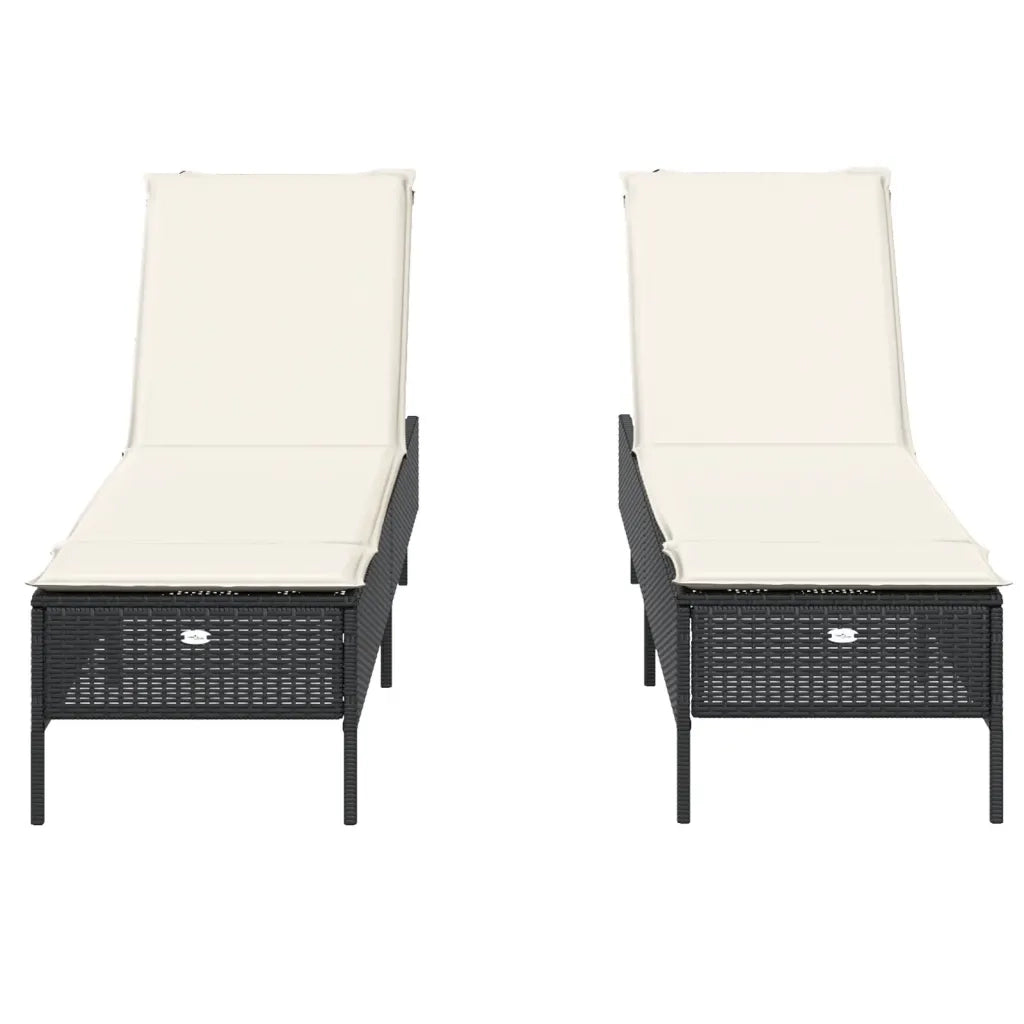 Lettini Prendisole con Cuscini 2 pz Neri in Polyrattan