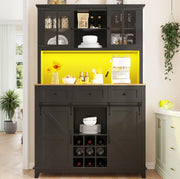 Credenza 105x38.4x180 cm con LED; ante in vetro e ripiani regolabili in MDF e metallo nera