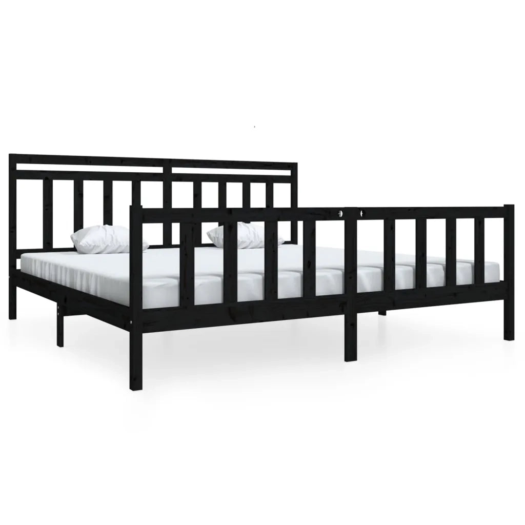 Giroletto-Struttura Letto Nero in Legno Massello 200x200 cm 864657