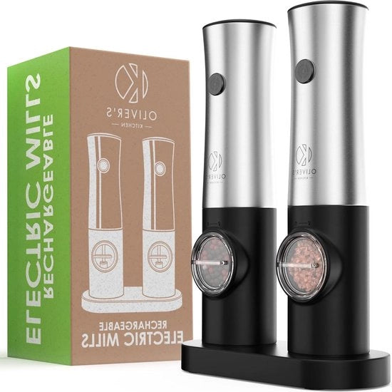 Zangherine elettriche con caricamento USB-C - Dock con illuminazione - Facile da usare - Regolazione della grana - con luce - Acciaio inossidabile