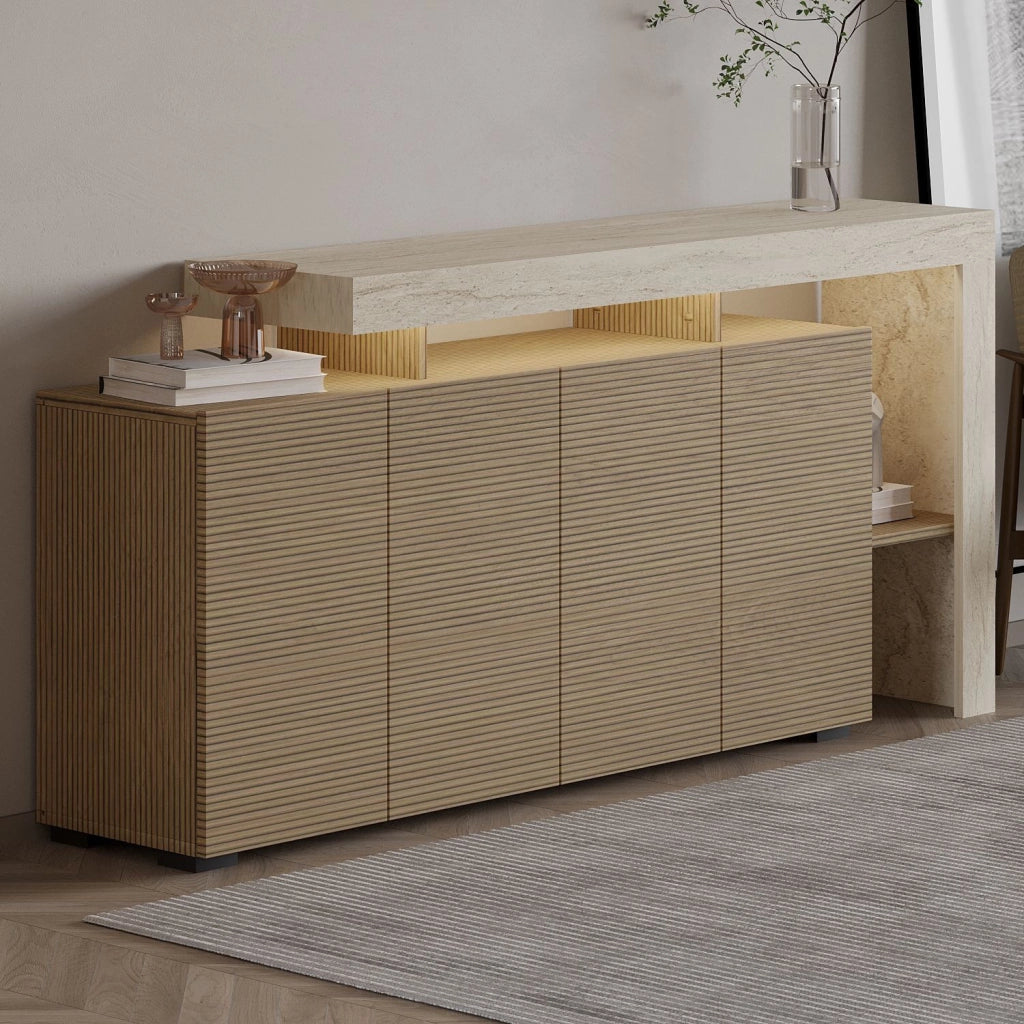 Credenza in legno "Beliz" - 170 x 35 x 80 cm - Travertino / Rovere caldo