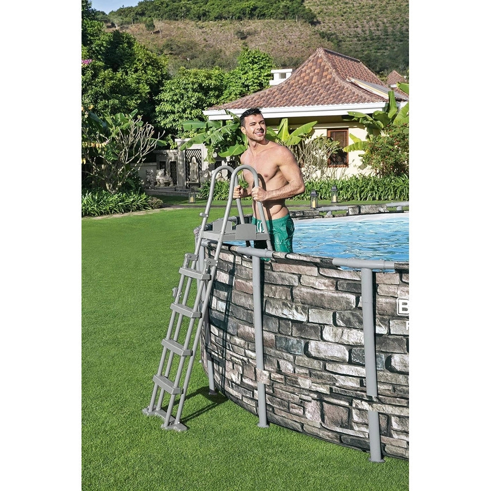 Trade Shop - Scaletta Di Sicurezza Per Piscine 132cm Con Gradini In Plastica Telaio In Metallo 58332 -