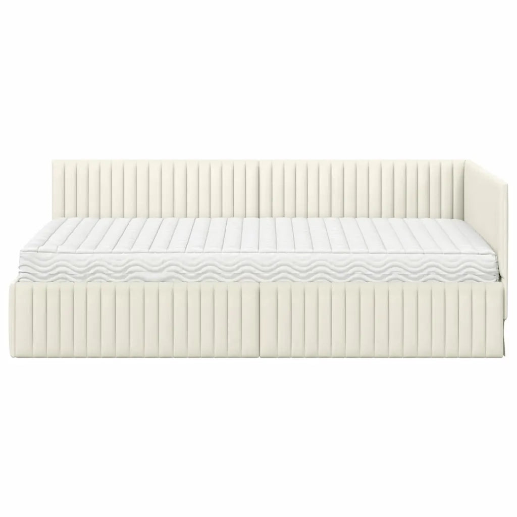 Struttura Letto Angolare con Materasso 2 pcs Crema Velluto 3393835