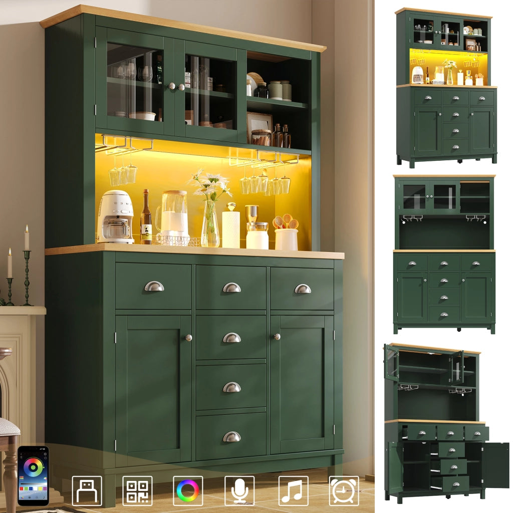 CREDENZA 104x40x180 cm in MDF Verde con LED e maniglie in metallo