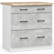 Mobile cucina modulare con piano di lavoro AKORD OLIWIA Bianco 80 cm 3 cassetti inserto frontale Cemento 80x46x85 cm