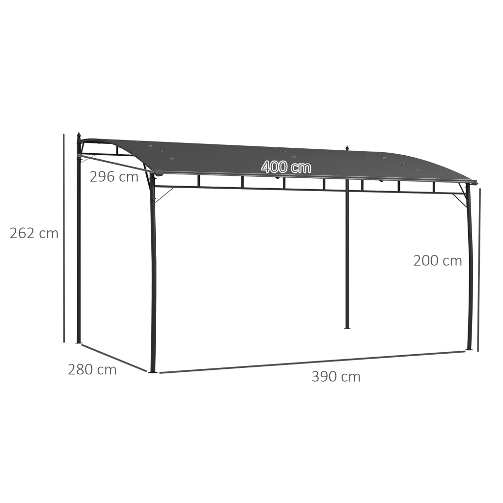 Pergola Gazebo con 12 Fori di Drenaggio, in Metallo e Poliestere, 400x296x200/262 cm, Grigio Scuro
