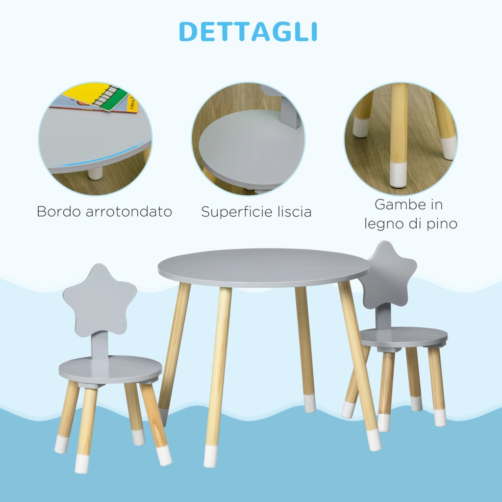 Tavolo da pranzo per bambini con 2 sedie ¨C zephmum ¨C Legno, grigio