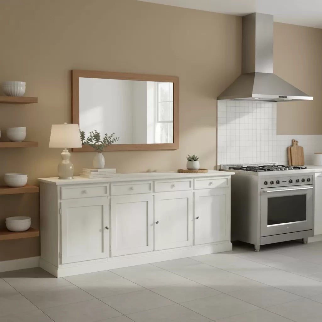Madia credenza shabby chic in legno 4 porte bianco consumato l.205 p.42 h.85 - Mobili 2G